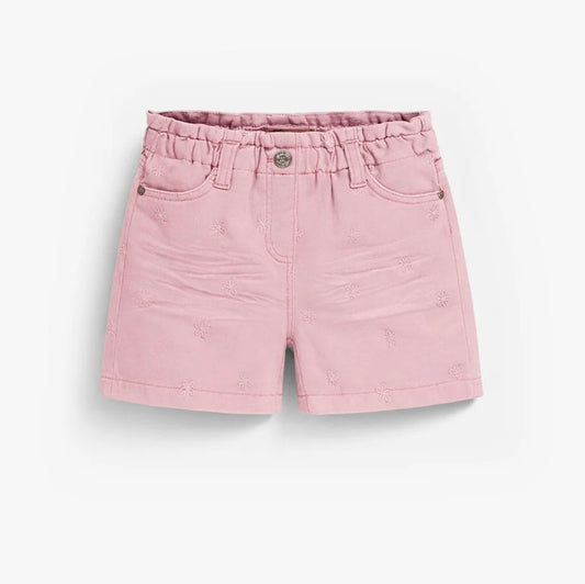Souris Mini Floral Embroidered Pink Denim Shorts