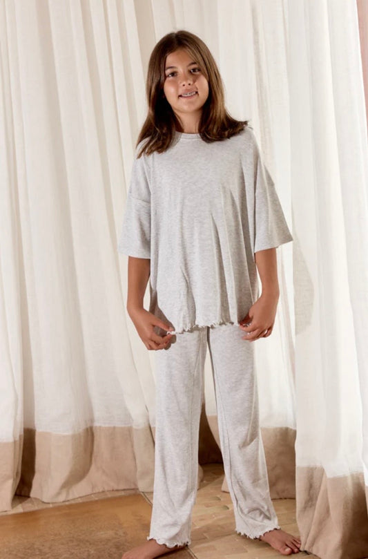 Bambi & Birdie T-Shirt & Wide Leg Pant Set - Grey Cloud