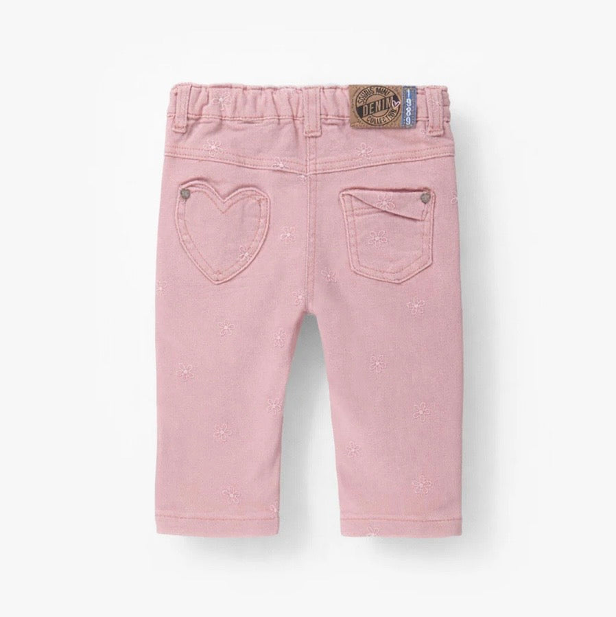 Souris Mini Floral Embroidered Baby Pink Jeans