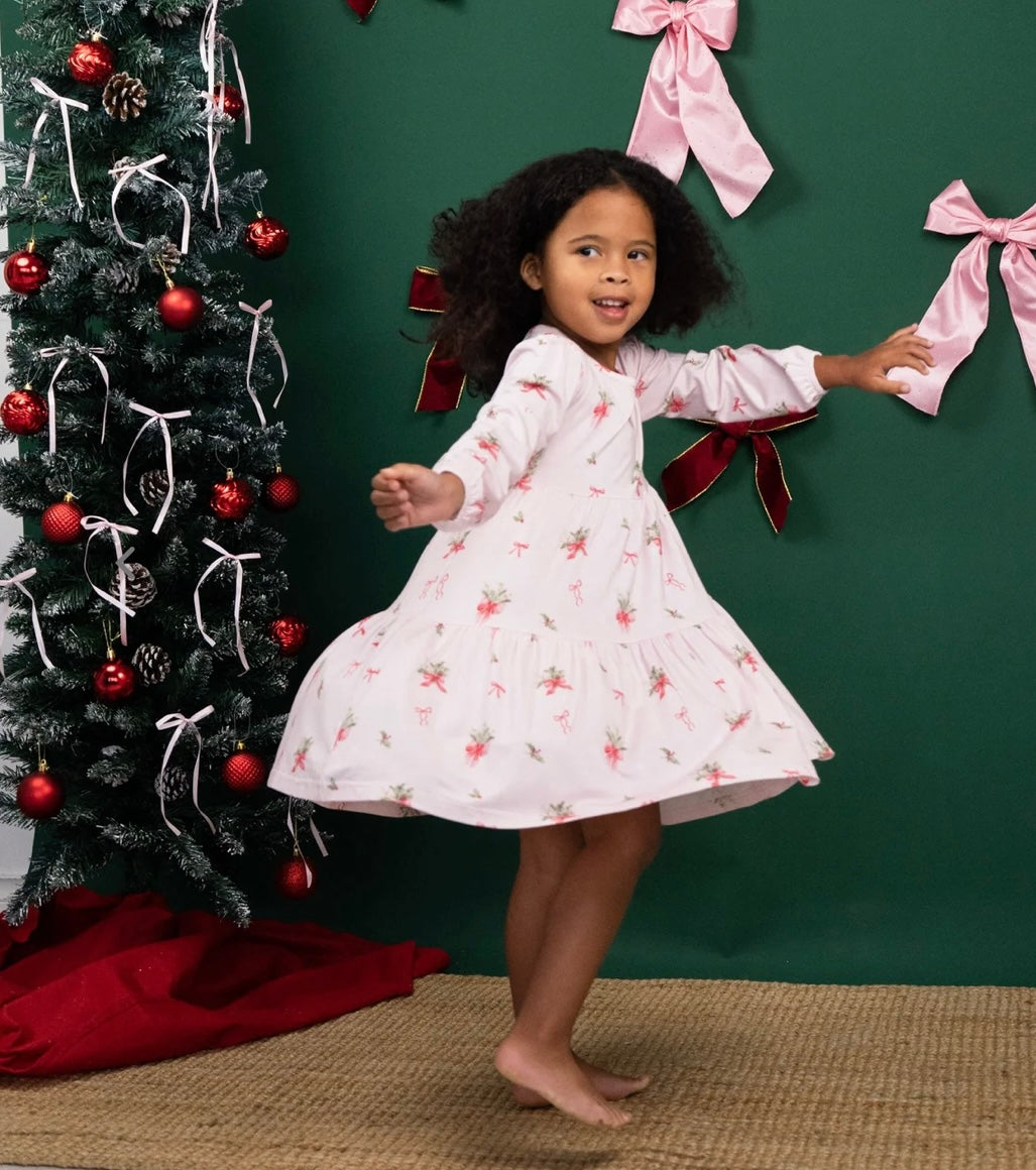 Belan.J L/S Tiered Dress - Pink Bows
