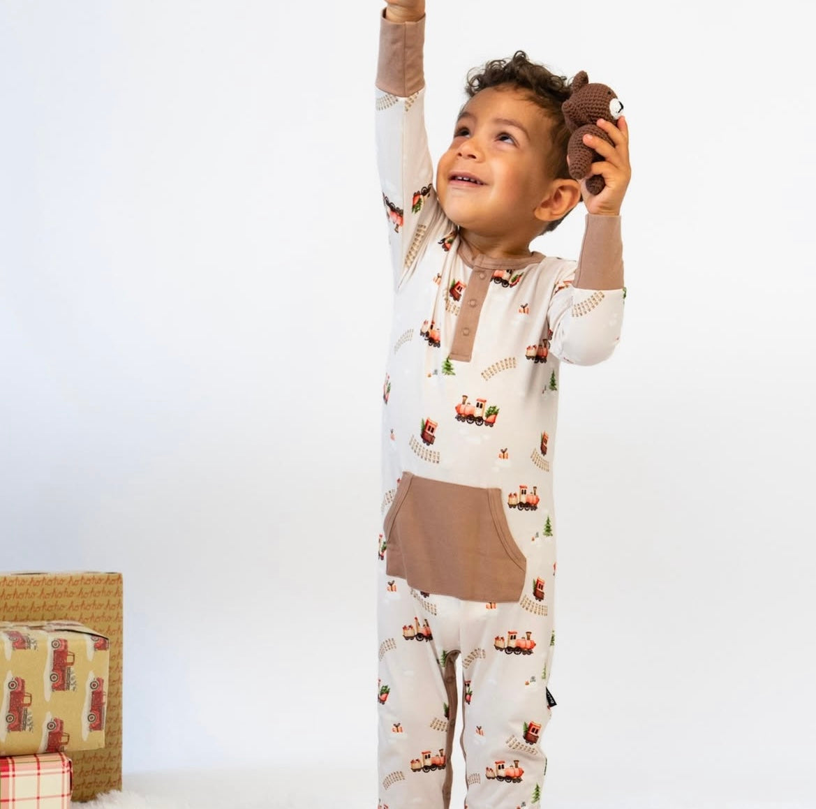 Belan.J L/S Pocket Romper - Christmas Train
