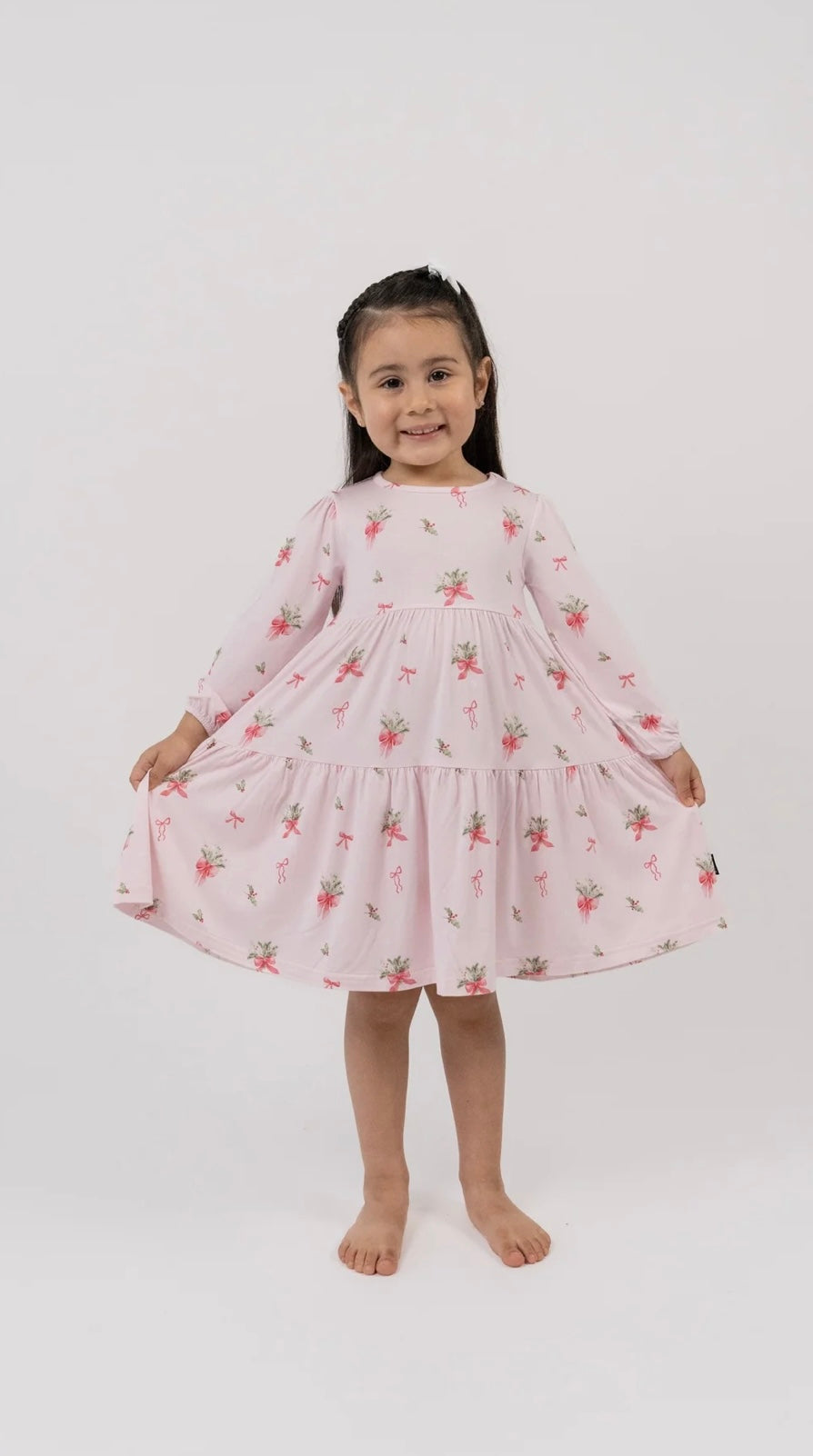 Belan.J L/S Tiered Dress - Pink Bows